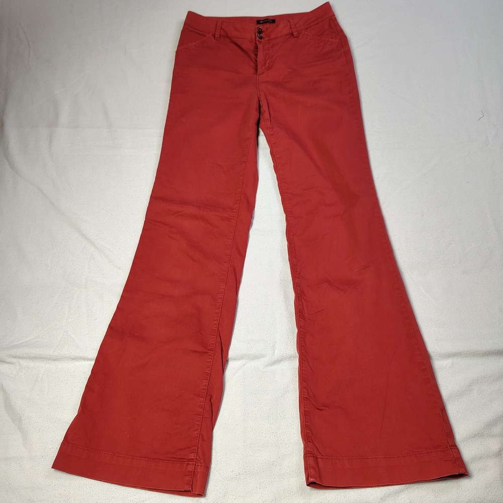 Massimo Dutti Flare Trousers Women Size 4 Red Wide Leg Mid Rise Pants